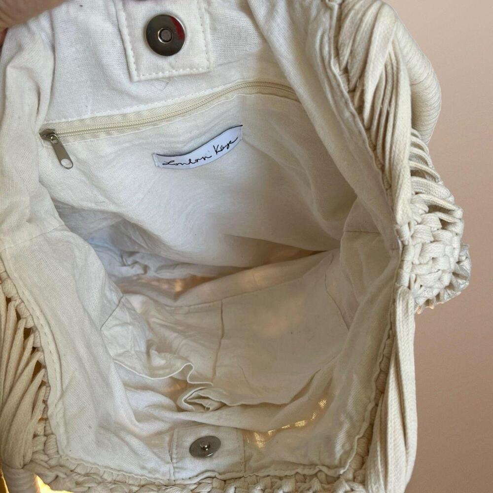 London Kaye Woven Crochet, Boho Coastal Cream‎ Ivory Shoulder Bag - Picture 5 of 6